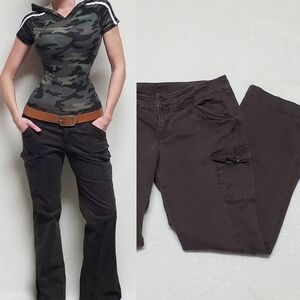 Vintage 80s Bugle Boy Company Dark Olive Green Low Rise Cotton Cargo Pants 6
